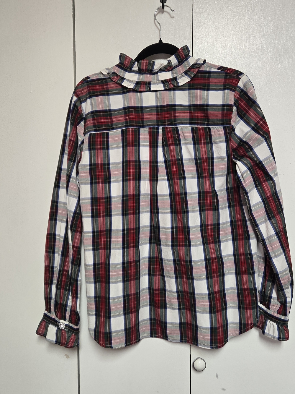 St. John’s Bay Plaid Ruffle Blouse Women’s Large 100% Cotton NWT Jeweled Buttons - Picture 2 of 13